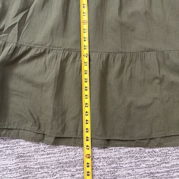 New Jenni Kayne James Tiered A-Line Dress 3/4 Sleeve Moss Green Large Linen - Picture 12 of 16